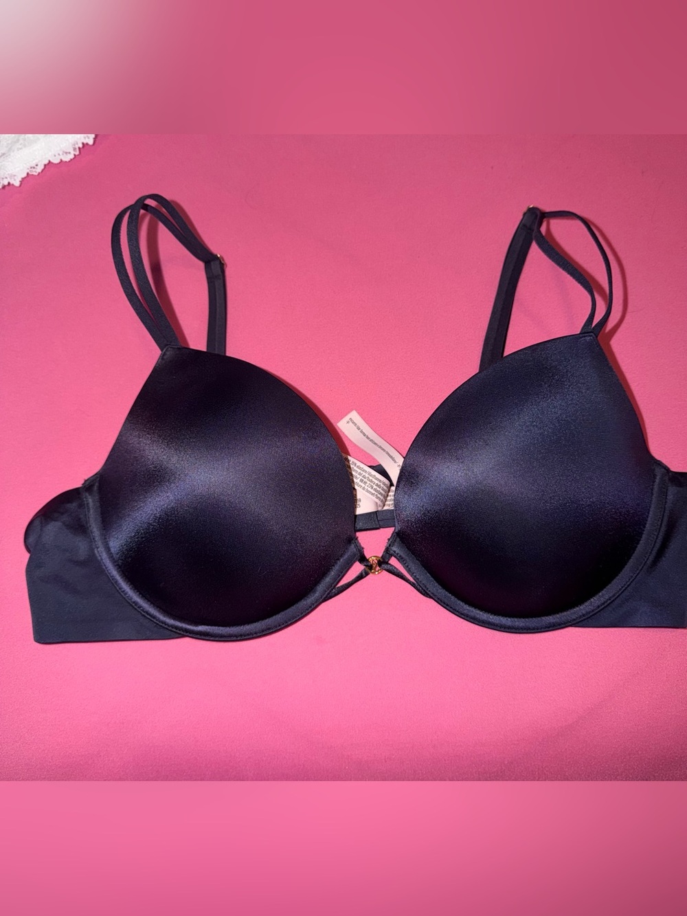 Victoria's Secret Navy Satin Push-Up Bra with Gold Detail
